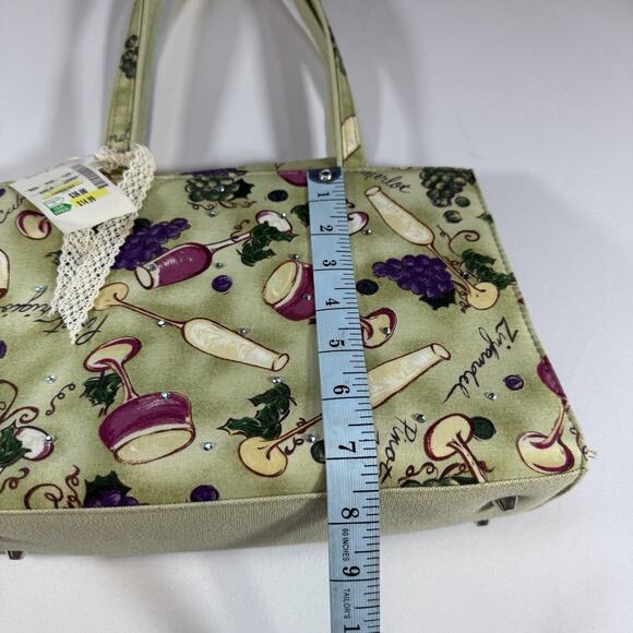 Vintage Stein Mart Wine Canvas Embellished Rhinestone Shoulder Bag Purse Green - Picture 7 of 13